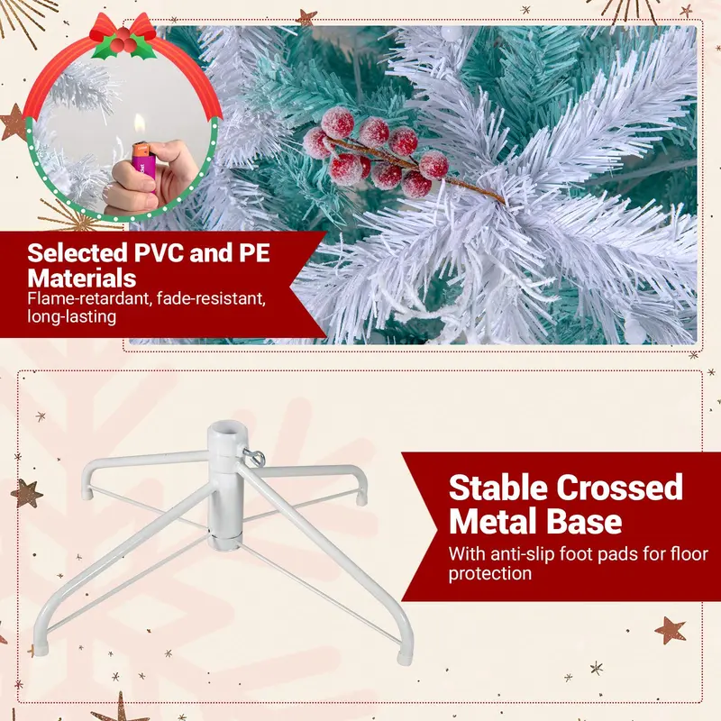 Hinged 6- or 7-Foot Pre-Lit Snow-Flocked Christmas Tree with Energy-Saving LEDs