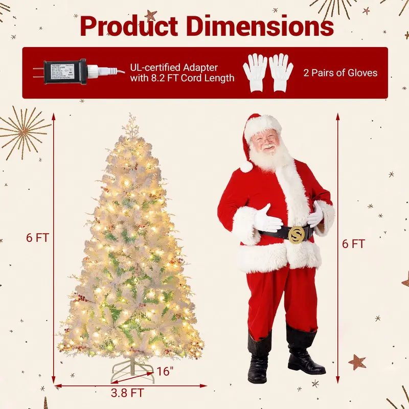 Hinged 6- or 7-Foot Pre-Lit Snow-Flocked Christmas Tree with Energy-Saving LEDs