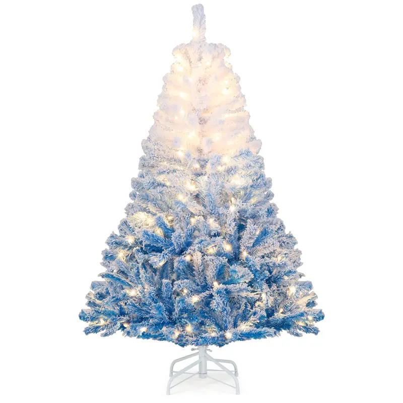 Hinged Pre-Lit Snow-Flocked Christmas Tree with Full, Lush Branch Profile
