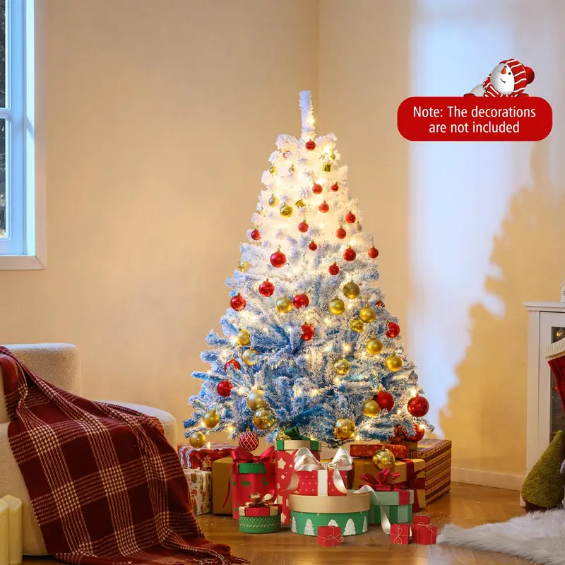 Hinged Pre-Lit Snow-Flocked Christmas Tree with Full, Lush Branch Profile