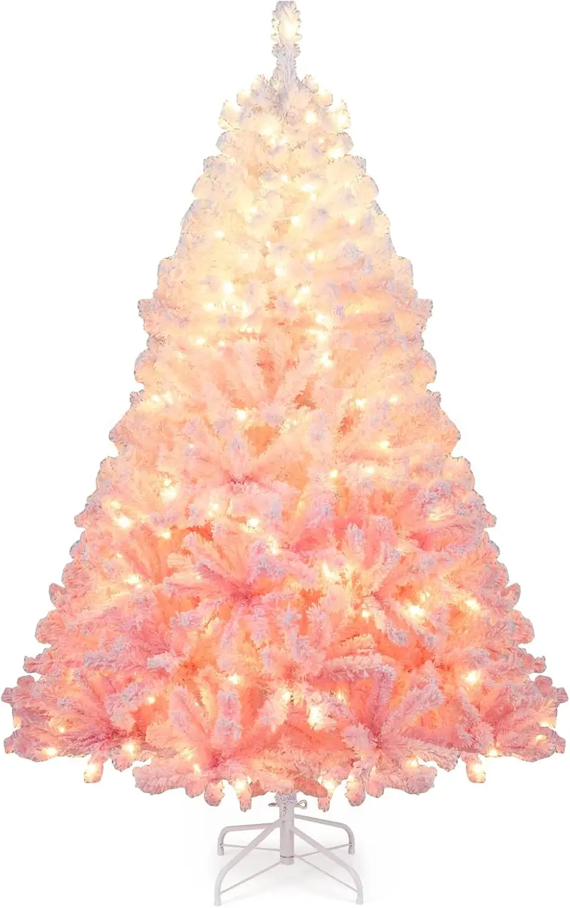 Hinged Pre-Lit Snow-Flocked Christmas Tree with Full, Lush Branch Profile