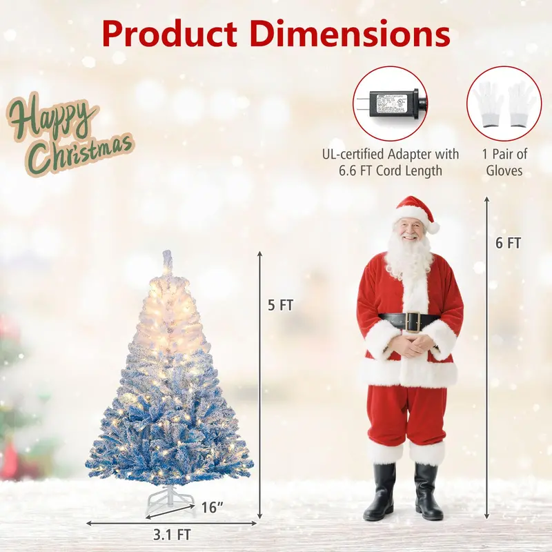 Hinged Pre-Lit Snow-Flocked Christmas Tree with Full, Lush Branch Profile