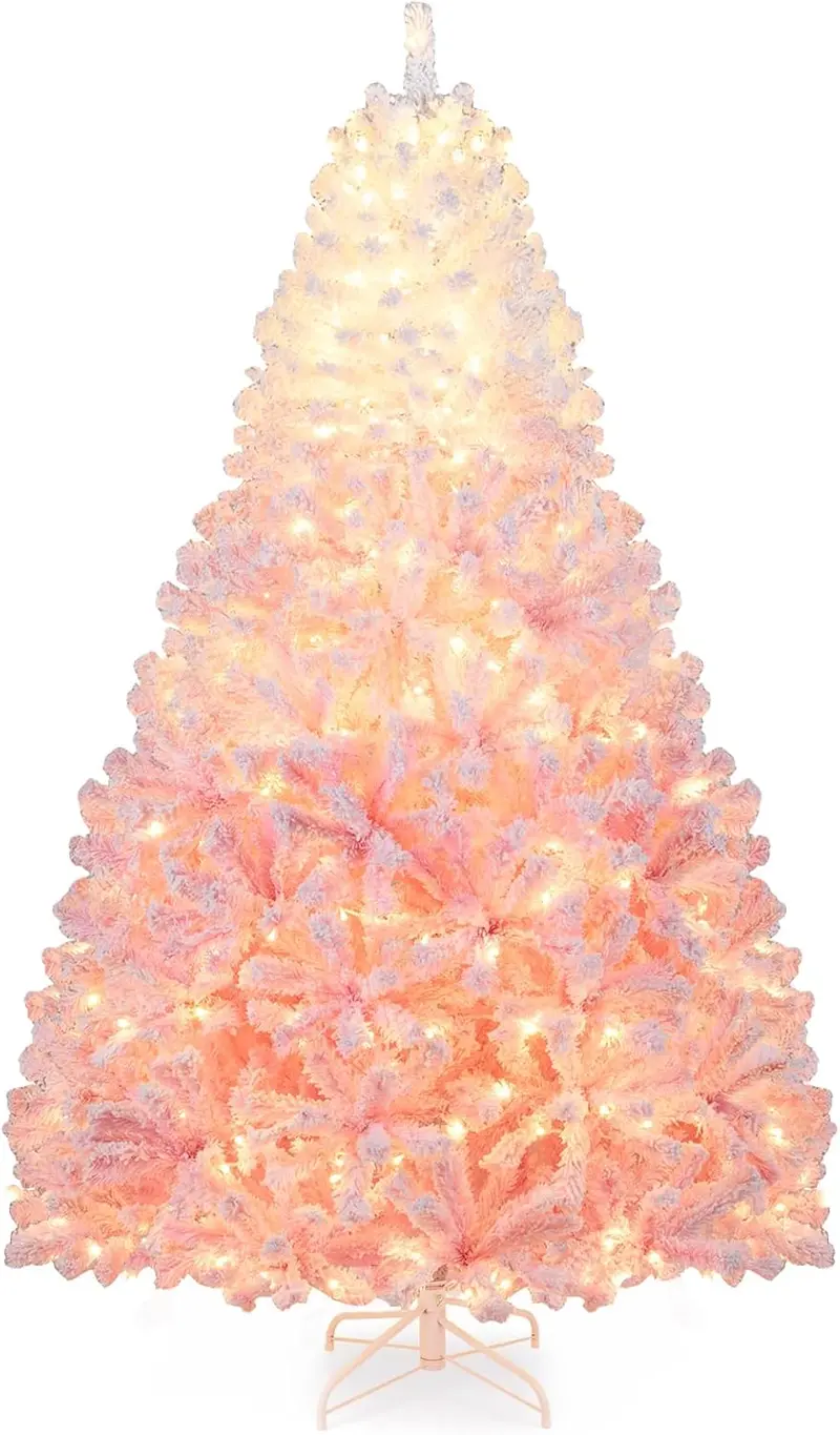 Hinged Pre-Lit Snow-Flocked Christmas Tree with Full, Lush Branch Profile