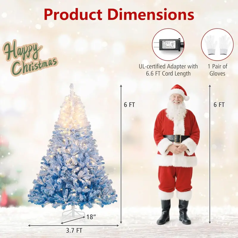 Hinged Pre-Lit Snow-Flocked Christmas Tree with Full, Lush Branch Profile