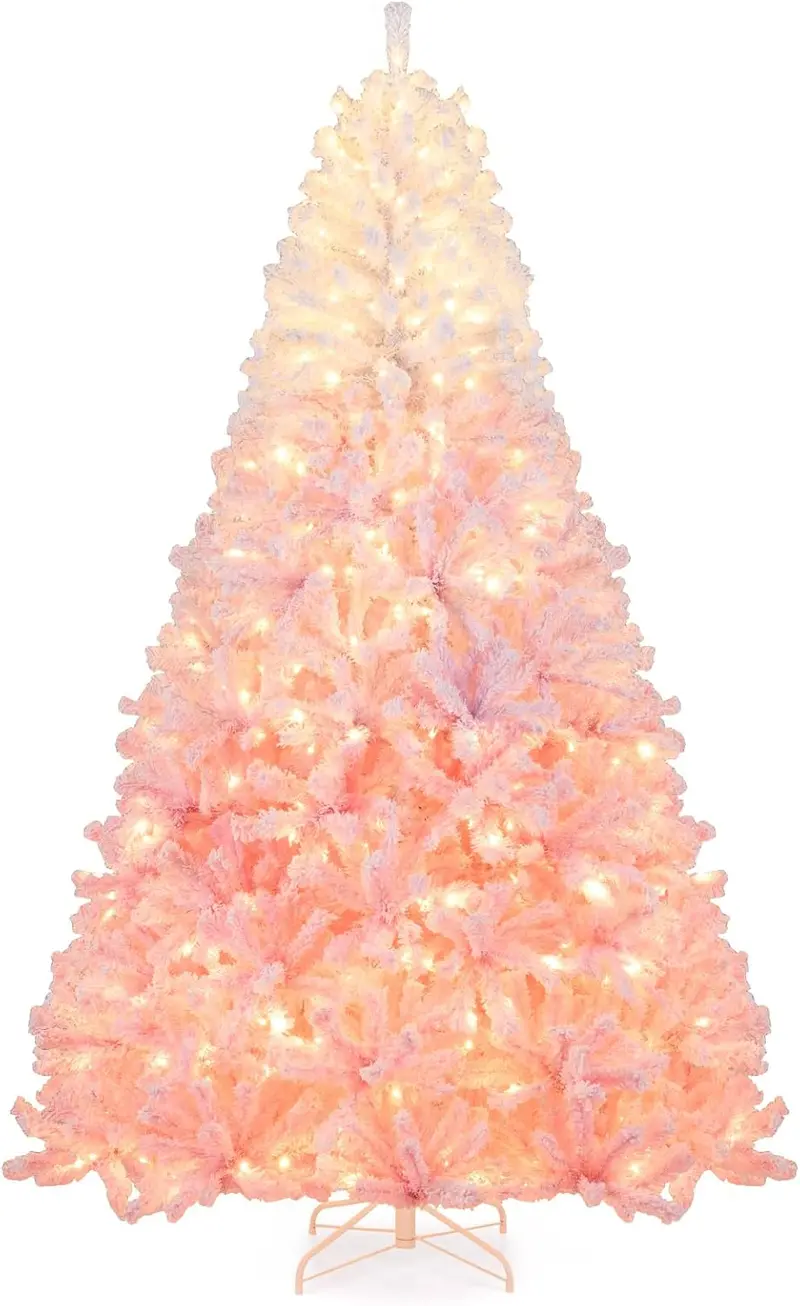 Hinged Pre-Lit Snow-Flocked Christmas Tree with Full, Lush Branch Profile