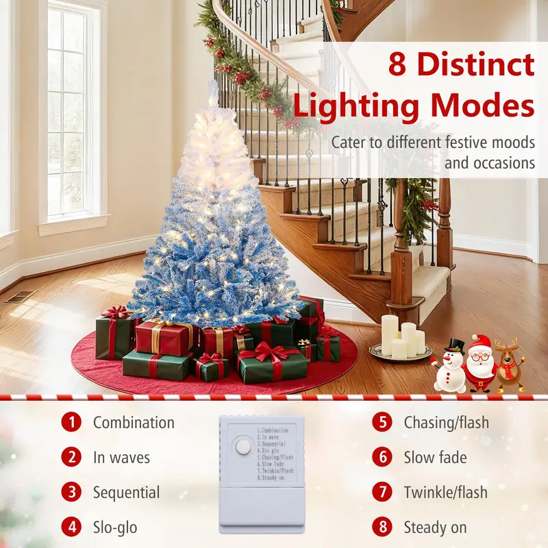 Hinged Pre-Lit Snow-Flocked Christmas Tree with Full, Lush Branch Profile 2