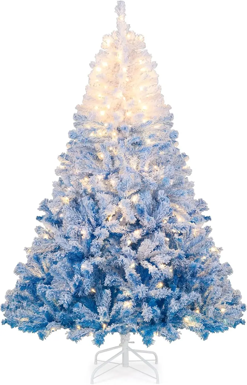 Hinged Pre-Lit Snow-Flocked Christmas Tree with Full, Lush Branch Profile