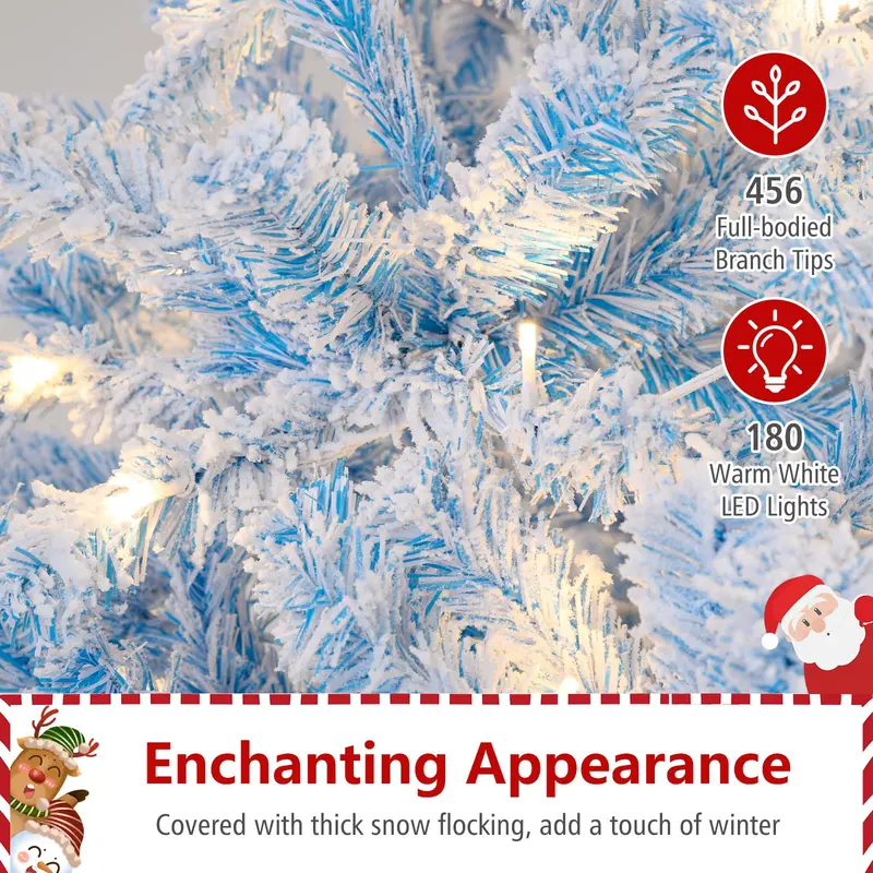 Hinged Pre-Lit Snow-Flocked Christmas Tree with Full, Lush Branch Profile