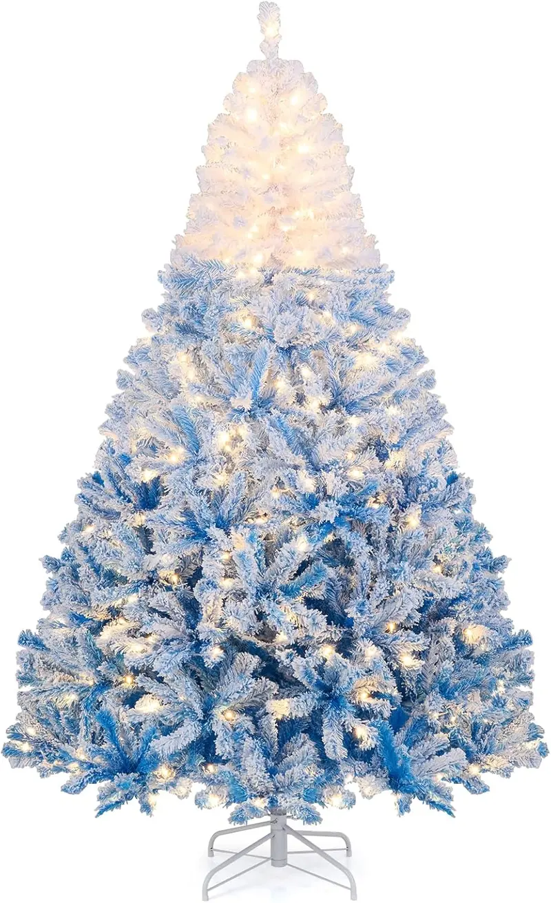 Hinged Pre-Lit Snow-Flocked Christmas Tree with Full, Lush Branch Profile