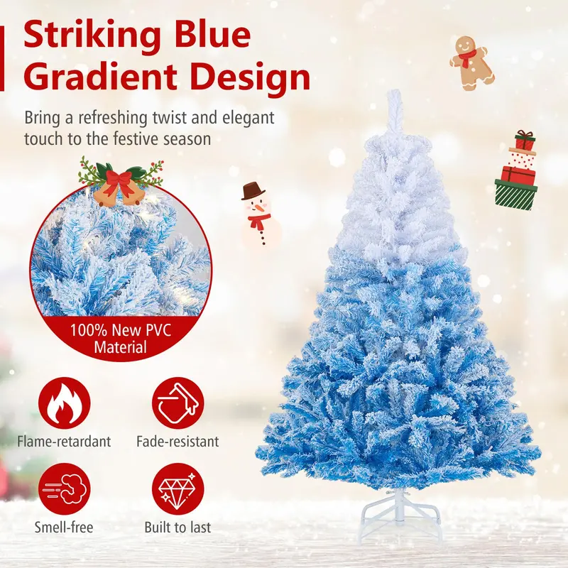 Hinged Pre-Lit Snow-Flocked Christmas Tree with Full, Lush Branch Profile