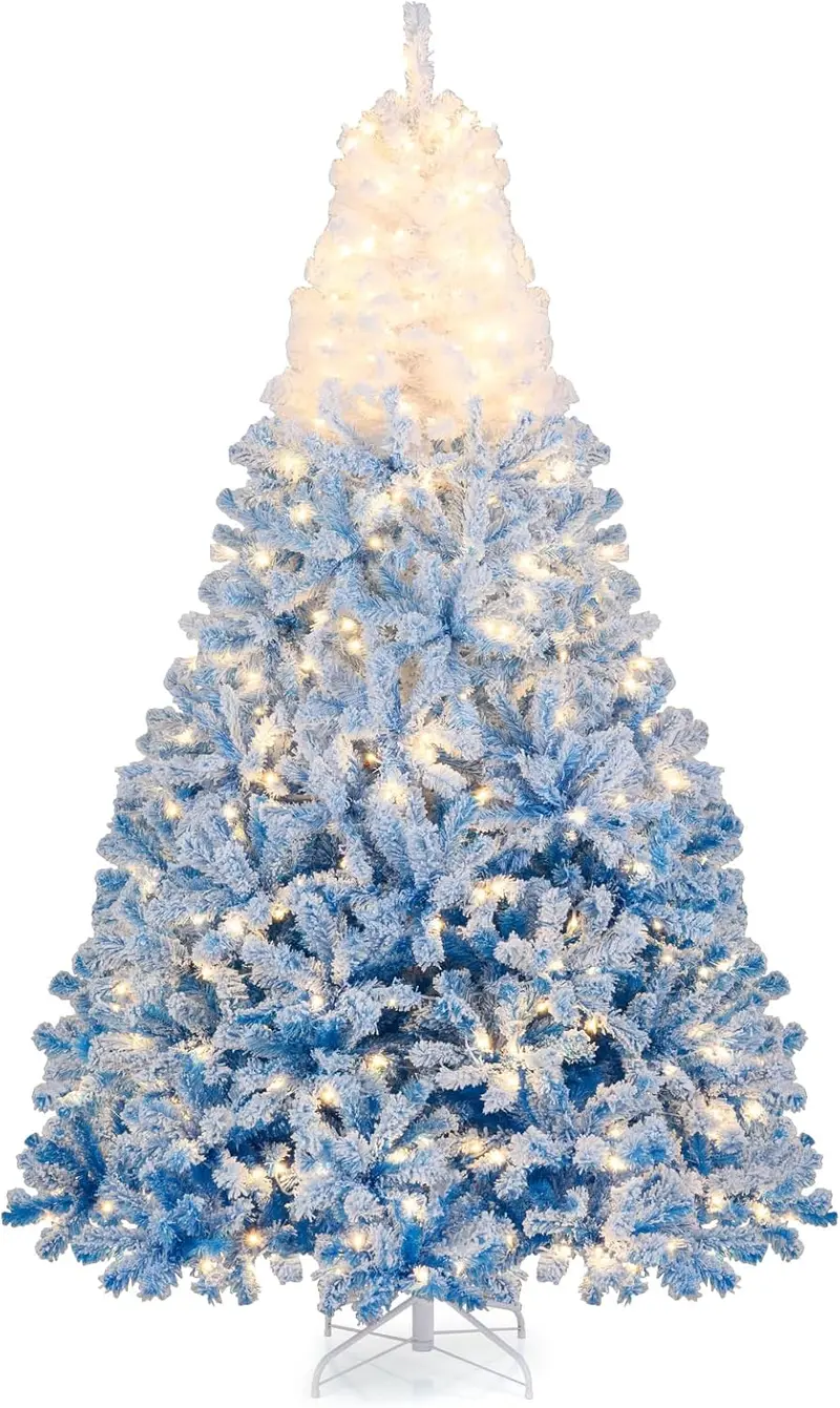 Hinged Pre-Lit Snow-Flocked Christmas Tree with Full, Lush Branch Profile