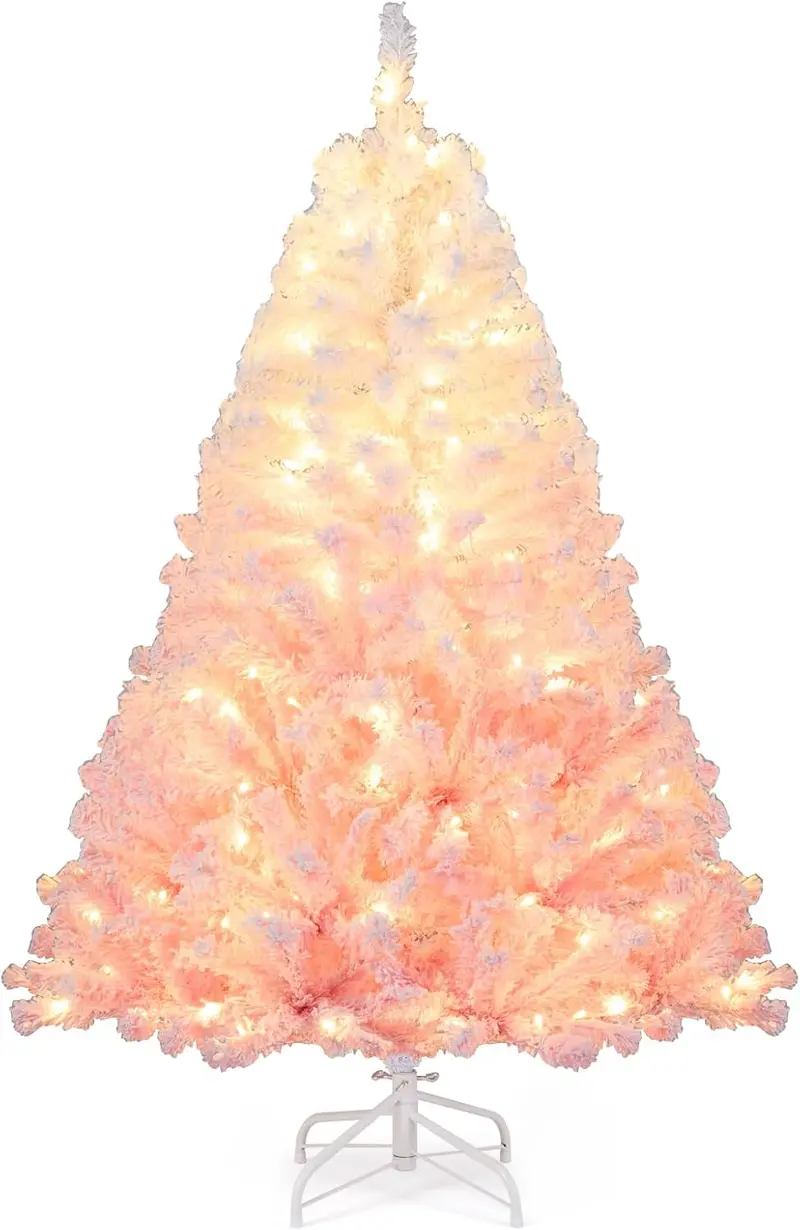 Hinged Pre-Lit Snow-Flocked Christmas Tree with Full, Lush Branch Profile