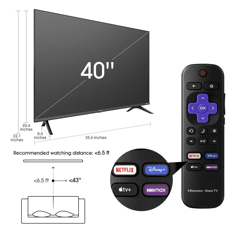 Hisense 40" Roku Smart TV – Full HD 1080p LED Display, Motion Rate 120, Game Mode, and DTS Virtual Surround Sound