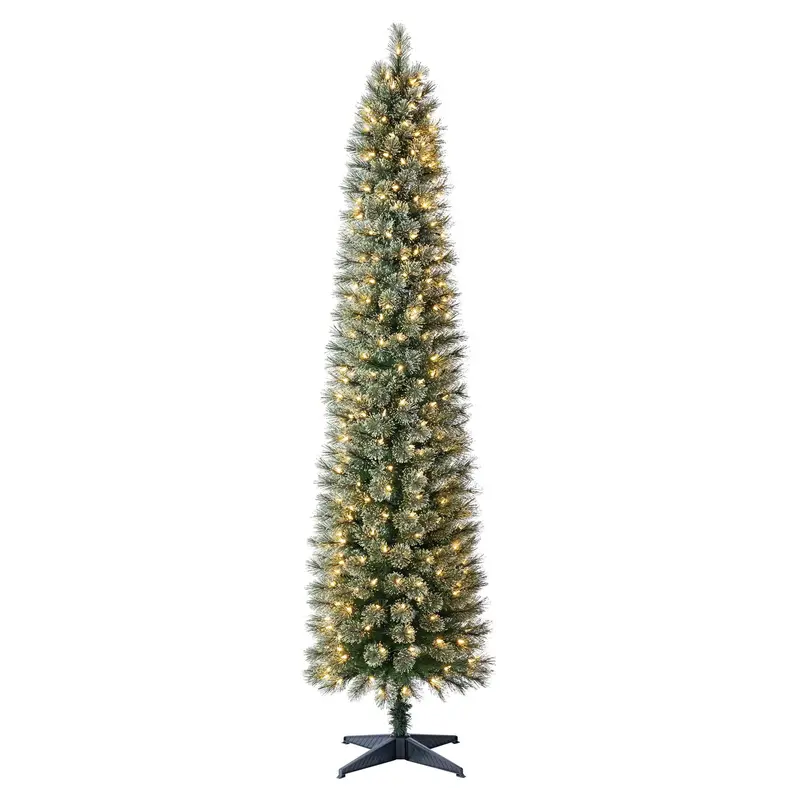Holiday Time 7-Foot Pre-Lit Shelton Pencil Fir Artificial Christmas Tree with Warm Clear LEDs