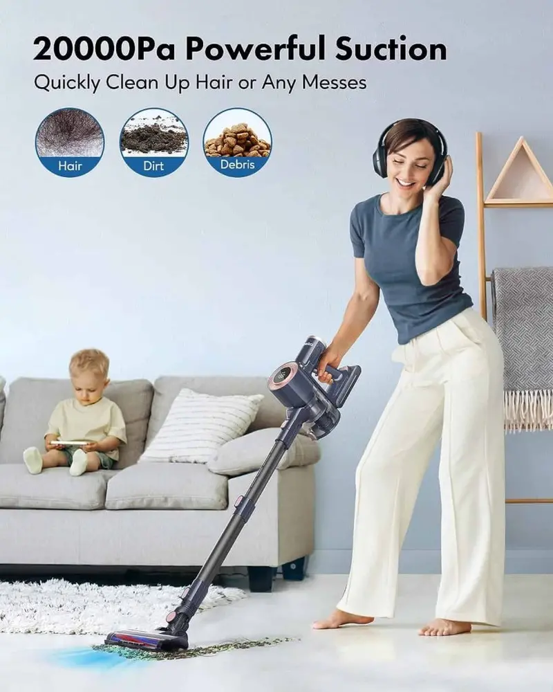 Homeika H016 Cordless Vacuum Cleaner – 20KPa Suction Strength, 200W Brushless Motor, 1.5L Detachable Dustbin, Digital LED Display, Blue Accent Finish 2