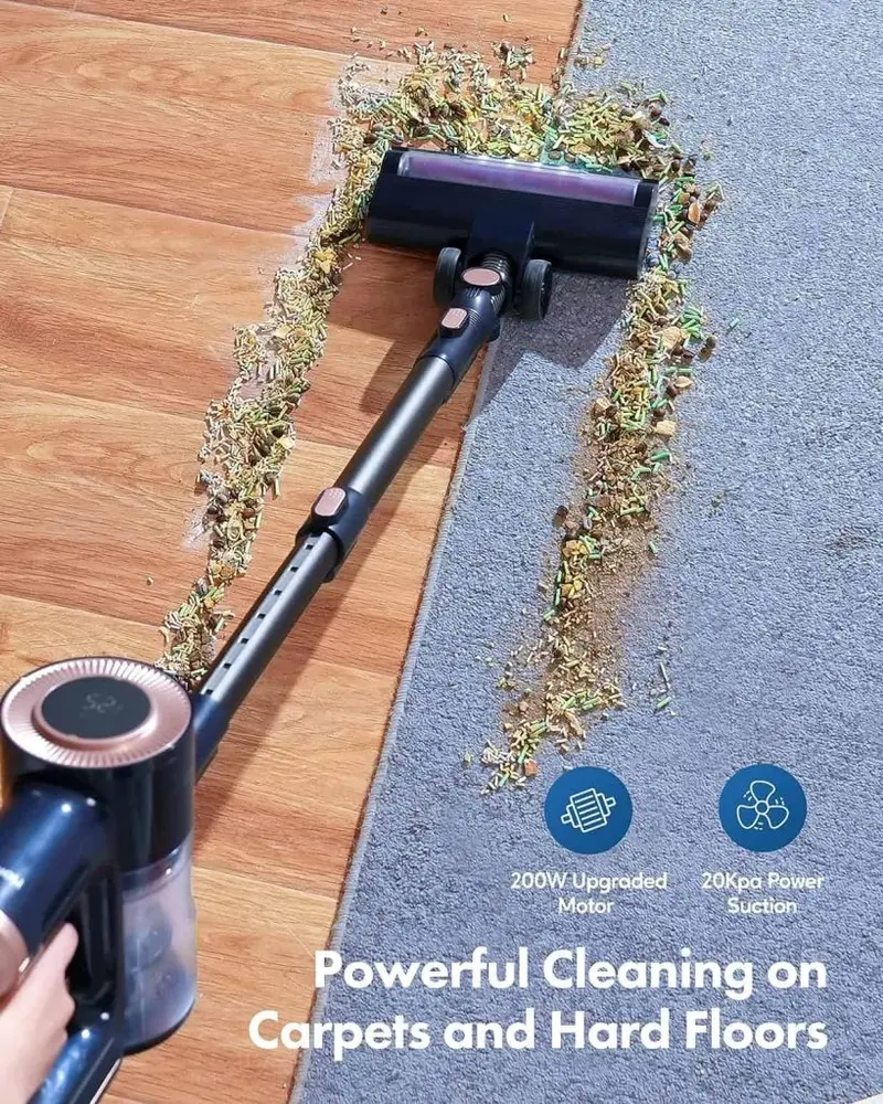 Homeika H016 Cordless Vacuum Cleaner – 20KPa Suction Strength, 200W Brushless Motor, 1.5L Detachable Dustbin, Digital LED Display, Blue Accent Finish