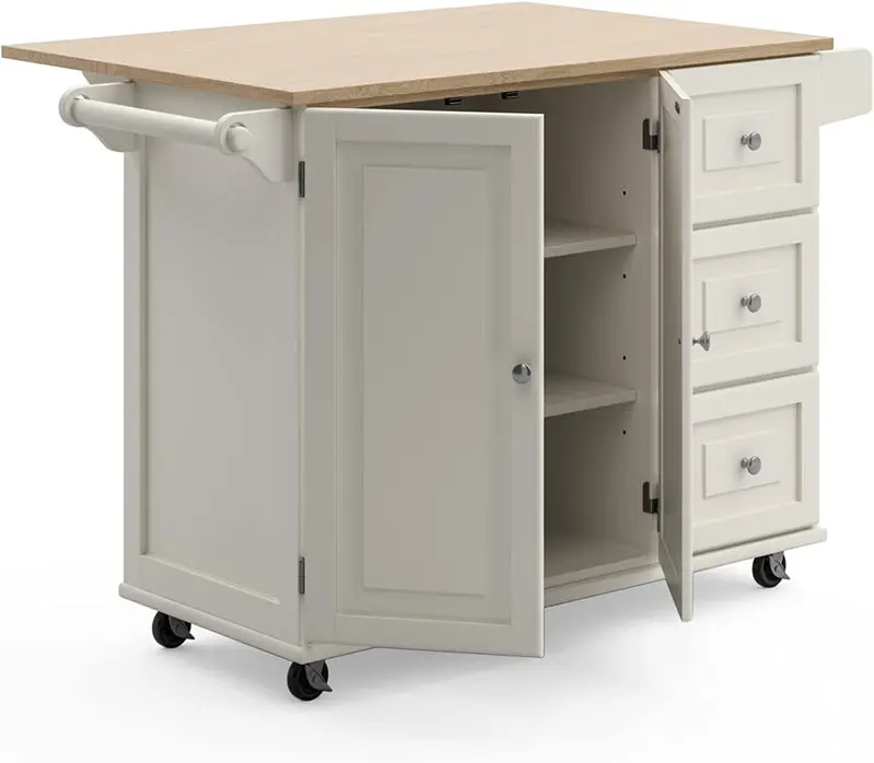 Homestyles Dolly Madison Mobile Kitchen Island – Drop-Leaf Breakfast Bar Cart with Ample Storage and Smooth-Rolling Casters