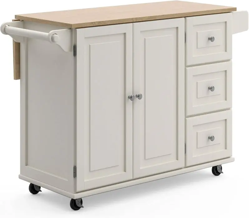 Homestyles Dolly Madison Mobile Kitchen Island – Drop-Leaf Breakfast Bar Cart with Ample Storage and Smooth-Rolling Casters