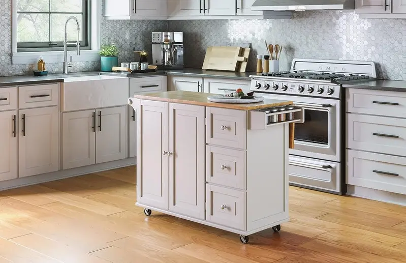 Homestyles Dolly Madison Mobile Kitchen Island – Drop-Leaf Breakfast Bar Cart with Ample Storage and Smooth-Rolling Casters