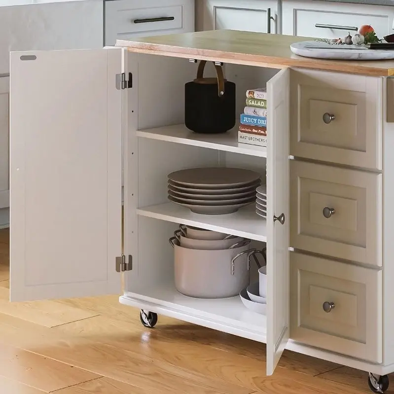 Homestyles Dolly Madison Mobile Kitchen Island – Drop-Leaf Breakfast Bar Cart with Ample Storage and Smooth-Rolling Casters