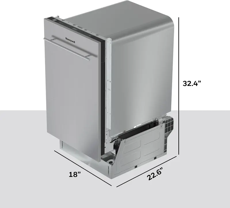 Honeywell 18" Energy Star Dishwasher – Stainless Steel Tub, 8-Place Setting Capacity, and 6 Custom Wash Programs