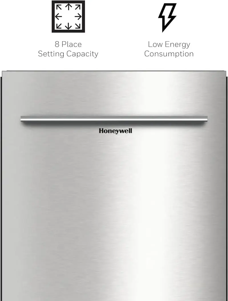 Honeywell 18" Energy Star Dishwasher – Stainless Steel Tub, 8-Place Setting Capacity, and 6 Custom Wash Programs