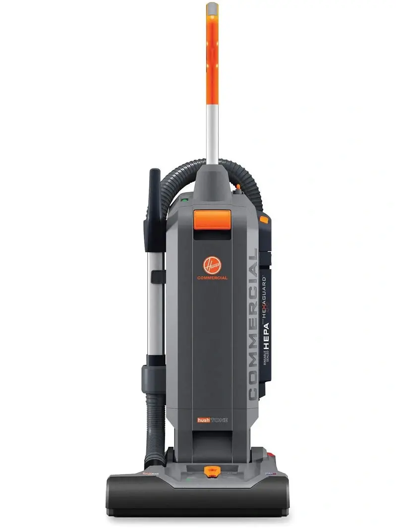 Hoover HushTone Commercial Upright Vacuum – 15" Wide Cleaning Path, IntelliBelt Drive, and Dual-Surface Performance (Carpet & Hard Floors), Model CH54115