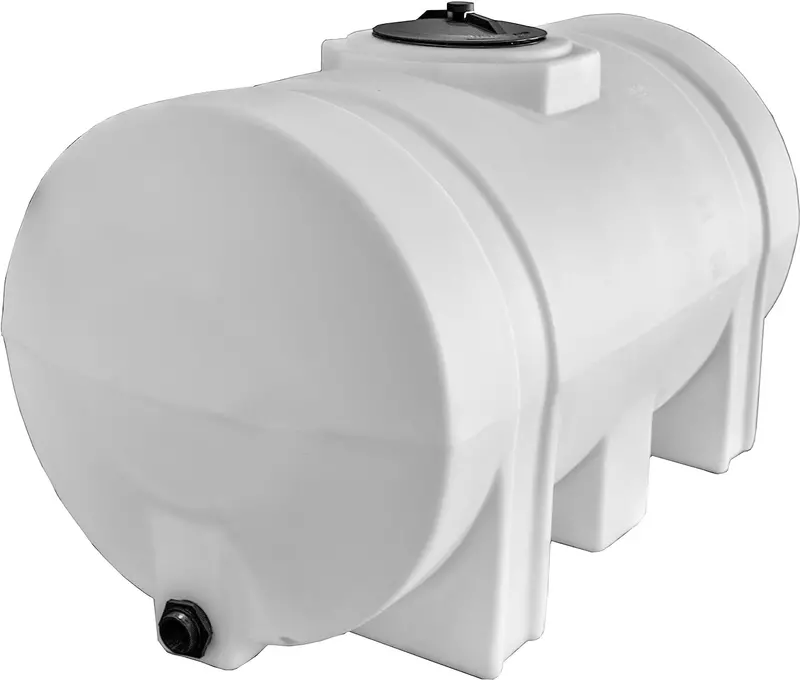 Horizontal Polyethylene Water Storage Tank – 550-Gallon Potable Water Tank, Leg-Mounted, Corrosion-Resistant, Made in the USA