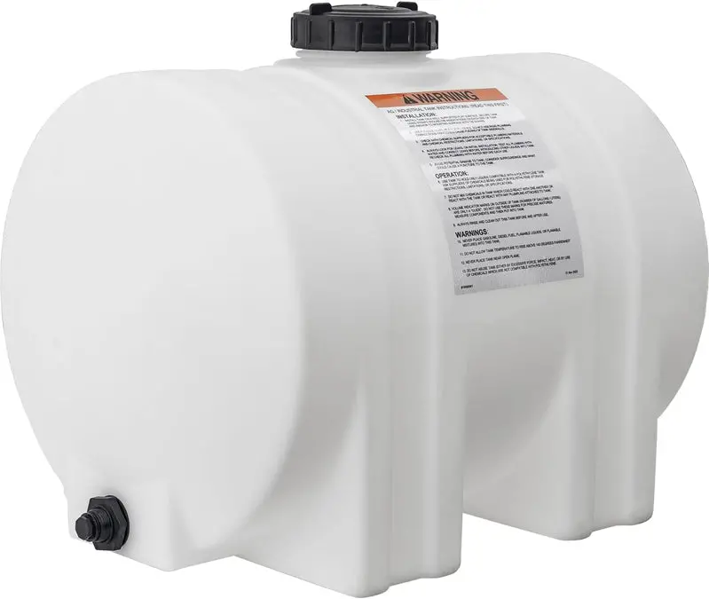 Horizontal Polyethylene Water Storage Tank – 550-Gallon Potable Water Tank, Leg-Mounted, Corrosion-Resistant, Made in the USA