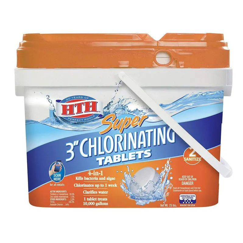 HTH Super Chlorinating Tablets – 3" Pool Sanitizer, 25 lb Residual Chlorine Formula
