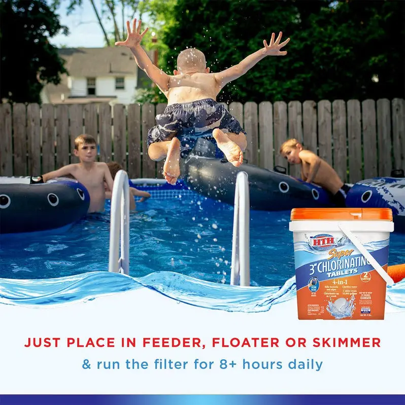 HTH Super Chlorinating Tablets – 3" Pool Sanitizer, 25 lb Residual Chlorine Formula