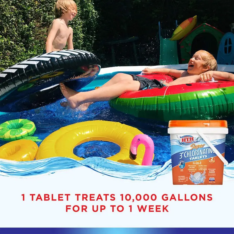 HTH Super Chlorinating Tablets – 3" Pool Sanitizer, 25 lb Residual Chlorine Formula
