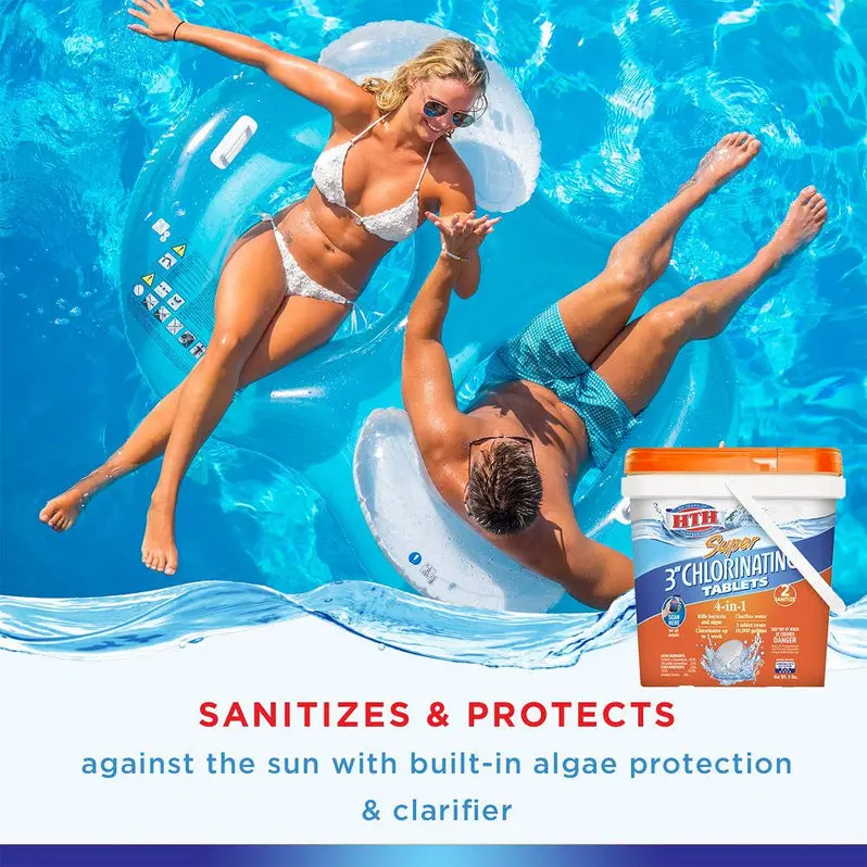 HTH Super Chlorinating Tablets – 3" Pool Sanitizer, 25 lb Residual Chlorine Formula