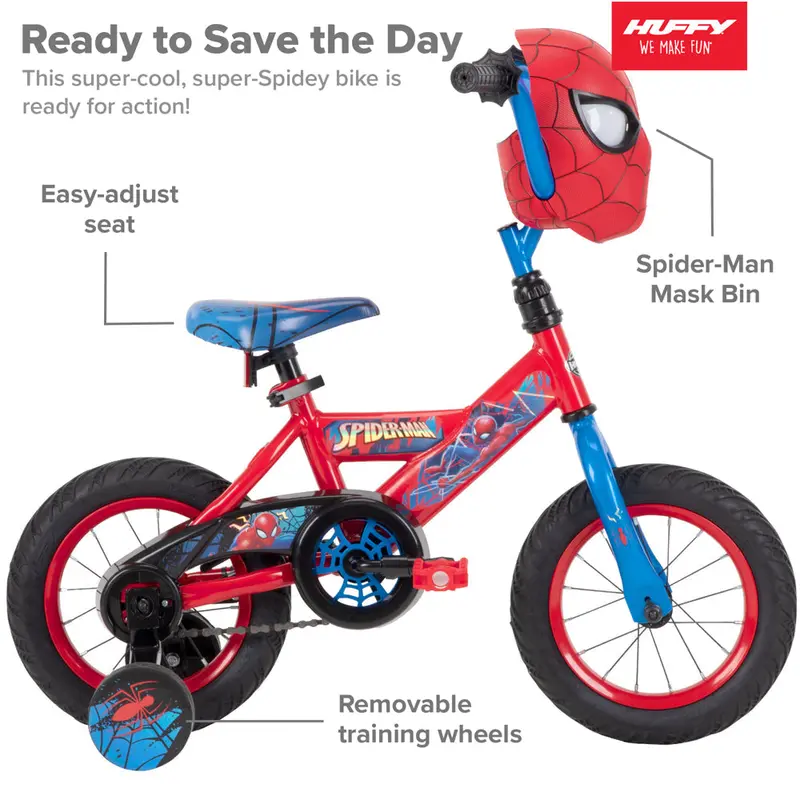Huffy Marvel Spider-Man Kids’ Bike – 12-Inch Steel Frame with Training Wheels, EZ Build Assembly & Recommended for Ages 3–5