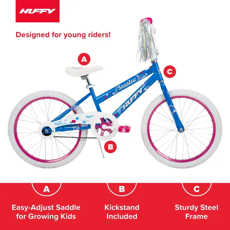 Huffy Sea Star 20-Inch Youth Bicycle in Blue and Pink – Coaster Brake, Decorative Streamers, Ideal for Ages 5 to 12