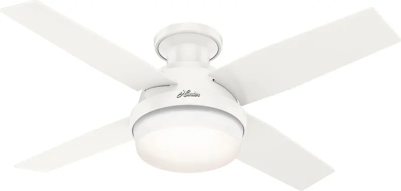 Hunter Dempsey Low-Profile Ceiling Fan – 44-Inch Matte Nickel Indoor/Outdoor Model with Integrated LED Light and Remote Control