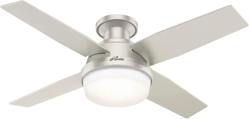 Hunter Dempsey Low-Profile Ceiling Fan – 44-Inch Matte Nickel Indoor/Outdoor Model with Integrated LED Light and Remote Control