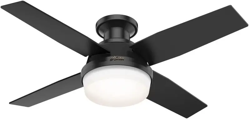 Hunter Dempsey Low-Profile Ceiling Fan – 44-Inch Matte Nickel Indoor/Outdoor Model with Integrated LED Light and Remote Control
