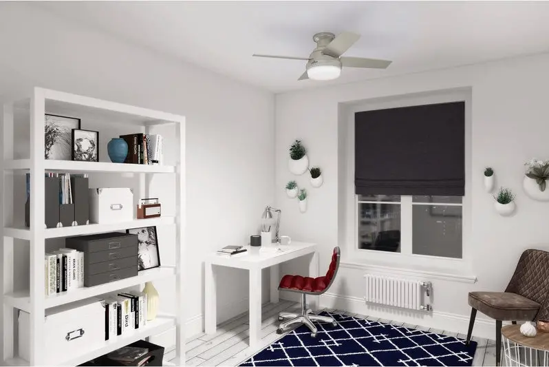 Hunter Dempsey Low-Profile Ceiling Fan – 44-Inch Matte Nickel Indoor/Outdoor Model with Integrated LED Light and Remote Control