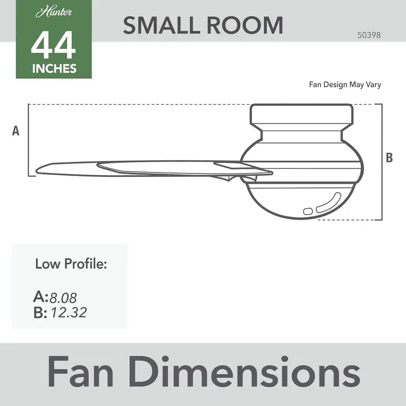 Hunter Dempsey Low-Profile Ceiling Fan – 44-Inch Matte Nickel Indoor/Outdoor Model with Integrated LED Light and Remote Control
