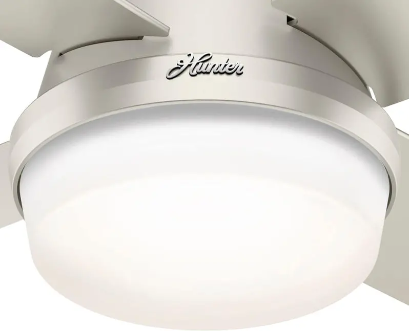 Hunter Dempsey Low-Profile Ceiling Fan – 44-Inch Matte Nickel Indoor/Outdoor Model with Integrated LED Light and Remote Control