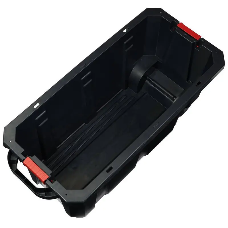 Husky 45-Gallon Stackable Storage Tote with Wheels – Lockable Black Base & Red Lid for Secure Transport