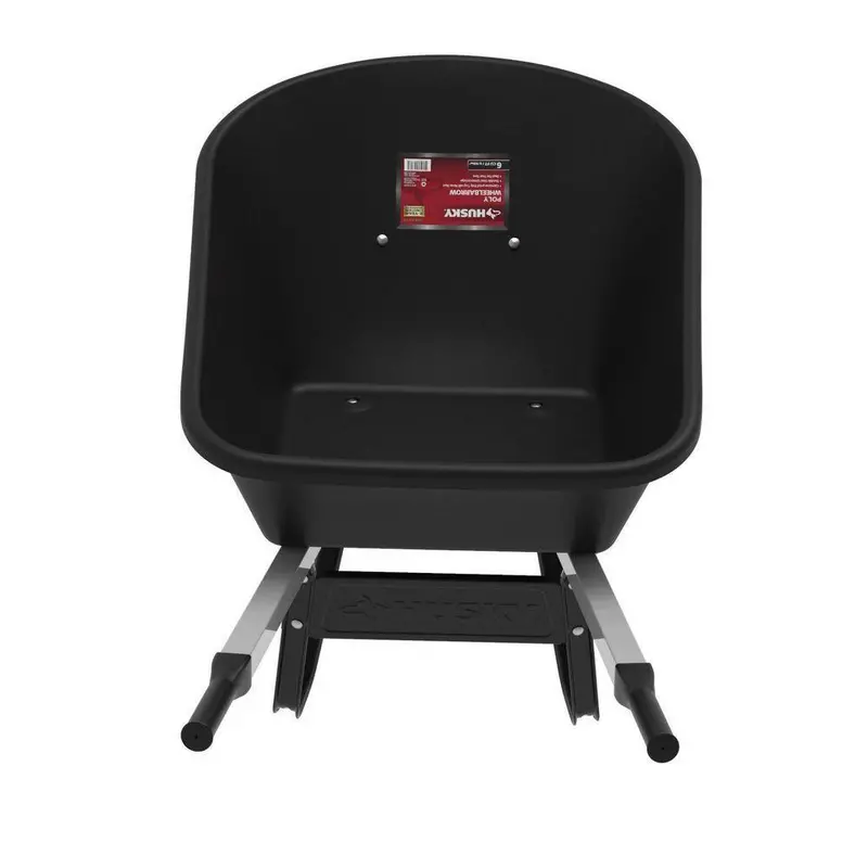 Husky 6-Cubic-Foot Dual-Wheel Poly Wheelbarrow – Flat-Free Tires and Rugged Construction for Heavy-Duty Landscaping
