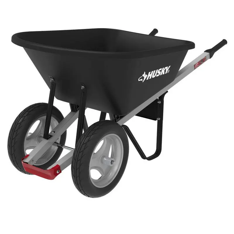 Husky Dual-Wheel 6 cu. ft. Flat-Free Poly Wheelbarrow – Durable Molded Tub & Smooth-Steering Design
