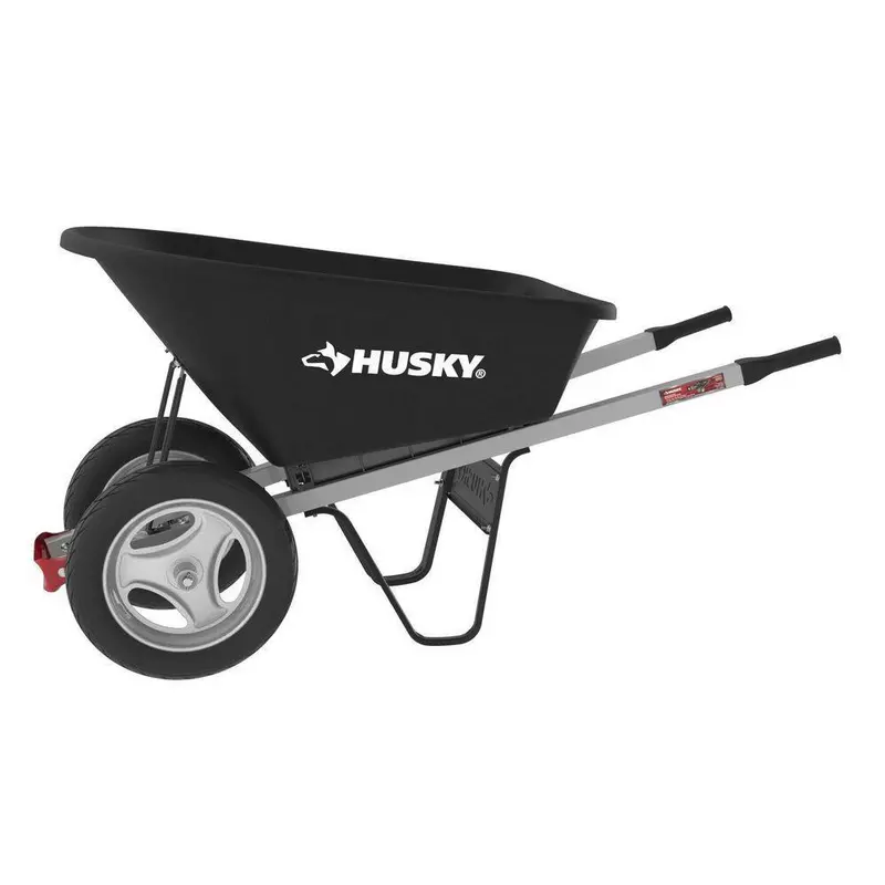 Husky Dual-Wheel 6 cu. ft. Flat-Free Poly Wheelbarrow – Durable Molded Tub & Smooth-Steering Design