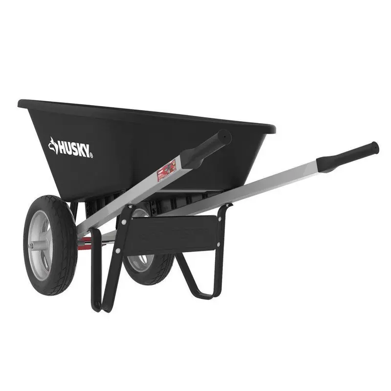 Husky Dual-Wheel 6 cu. ft. Flat-Free Poly Wheelbarrow – Durable Molded Tub & Smooth-Steering Design