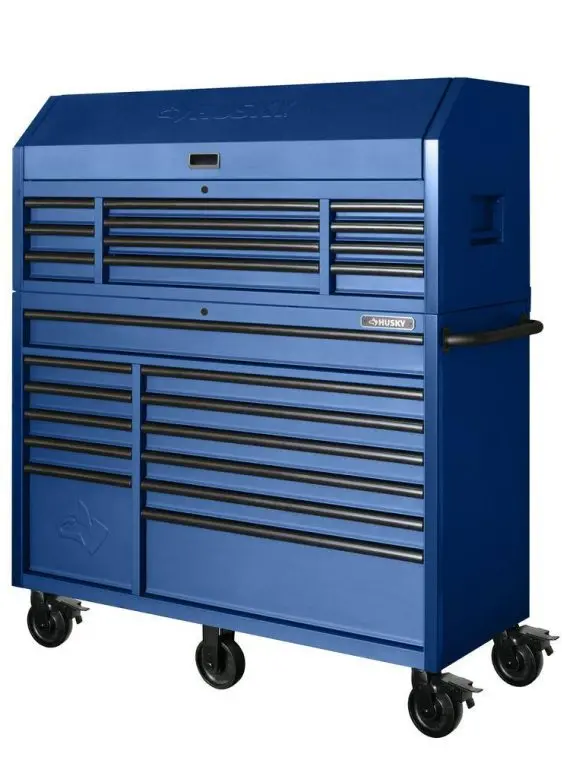 Husky HOTC5623BL2S Heavy-Duty Rolling Tool Cabinet – 56-Inch Wide, 22-Inch Deep, 23-Drawer Matte Blue Combo Set 2
