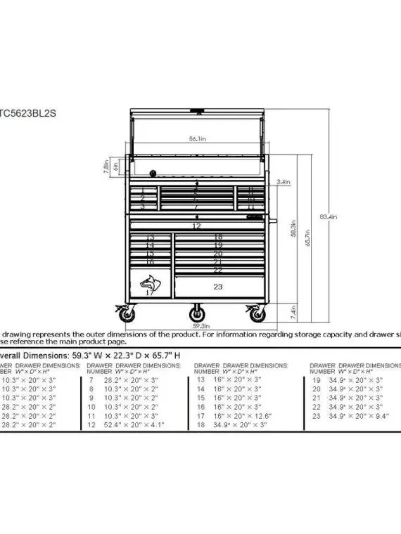 Husky HOTC5623BL2S Heavy-Duty Rolling Tool Cabinet – 56-Inch Wide, 22-Inch Deep, 23-Drawer Matte Blue Combo Set