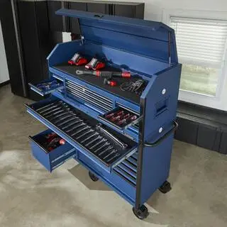 Husky HOTC5623BL2S Heavy-Duty Rolling Tool Cabinet – 56-Inch Wide, 22-Inch Deep, 23-Drawer Matte Blue Combo Set