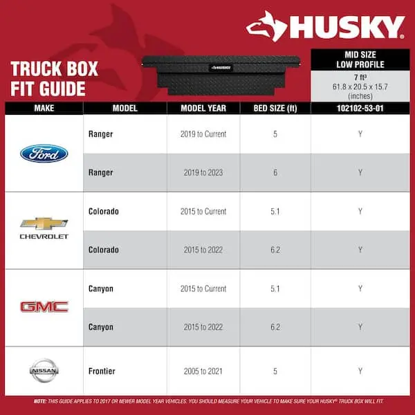 Husky Low-Profile Aluminum Truck Toolbox – Black, Lightweight, Precision Fit for Mid-Size Pickup Beds